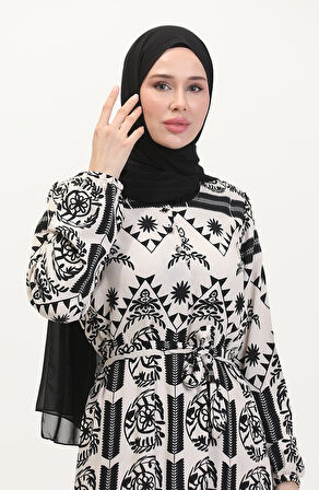 Amelya Farbalı Kuşaklı Viskon Elbise S-M-L-XL Beden
