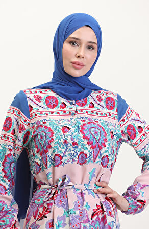 Amelya Farbalı Kuşaklı Viskon Elbise S-M-L-XL Beden