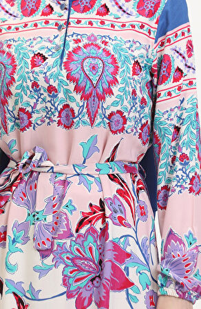 Amelya Farbalı Kuşaklı Viskon Elbise S-M-L-XL Beden