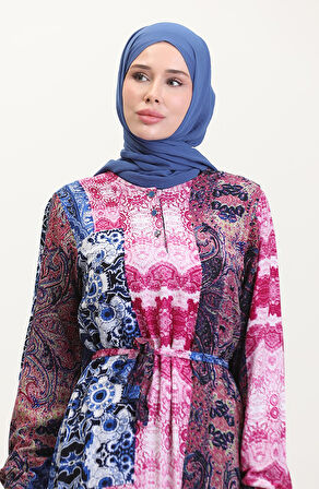 Amelya Farbalı Kuşaklı Viskon Elbise S-M-L-XL Beden