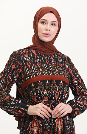 Amelya Farbalı Kuşaklı Viskon Elbise S-M-L-XL Beden