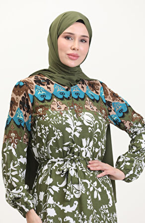 Amelya Farbalı Kuşaklı Viskon Elbise S-M-L-XL Beden