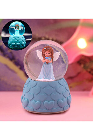 Işıklı Mini Mavi Melek Kar Küresi