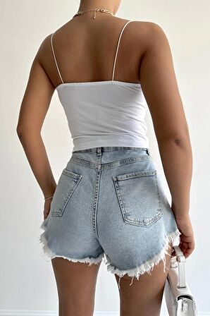 Degaje Yakalı İp Askılı Beyaz Bluz