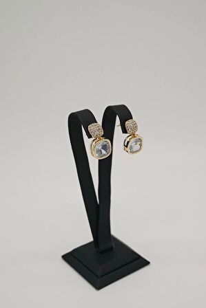 Zirkon Tek Taş Gold Renk Çelik Küpe