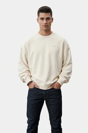 relaxed fit pamuk kumaş Erkek Standart Sweatshirt -0043 a.Bej / 2XL