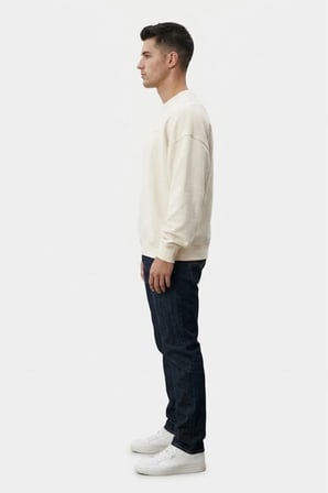 relaxed fit pamuk kumaş Erkek Standart Sweatshirt -0043 a.Bej / 2XL