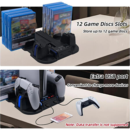 Ozmik PS5 Slim Konsolu  Soğutma Standı ve Kontrol Cihazı Şarj İstasyonu Sadece  3 Kademeli Soğutma 