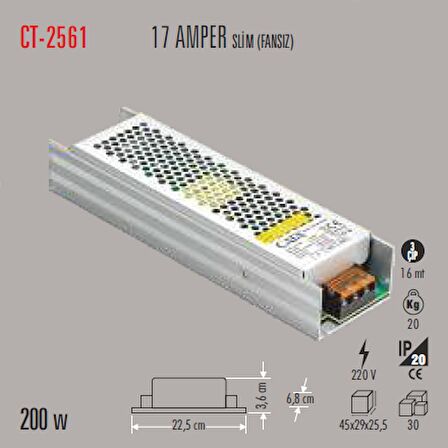 CATA 17 Amper Şerit Led Trafosu 200W CT-2561