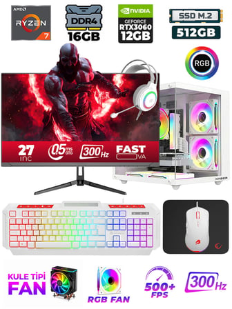 Xaser Eagle X59 Ryzen 7 5700 16GB Ram 512GB M.2 NVMe SSD 12GB RTX3060  27" 300Hz Oyuncu Tavsiye Sistem