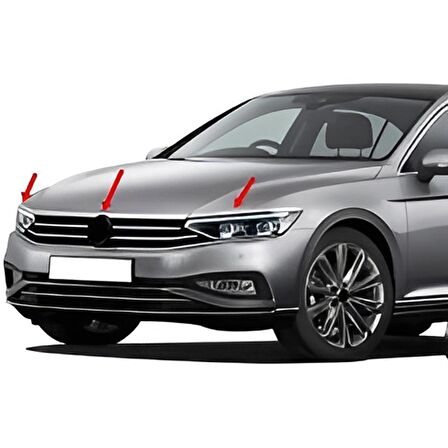 Vw Passat B8.5 Krom Far Kaşı Kaput Üstü Çıtası 3 Parça P.Çelik 2019 ve Üzeri