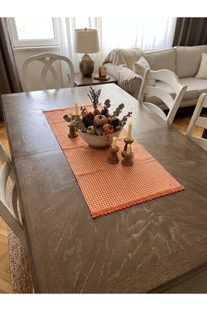 Turuncu Pötikare Dantelli Masa Örtüsü Runner 85x47 cm - Retro Mutfak Ve Salon Dekoru