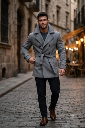 muscle fit poslanmaz kumaş erkek kaşe kaban trençkot-1114 Gri / XL