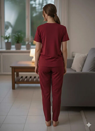 KADIN BORDO PİJAMA TAKIMI