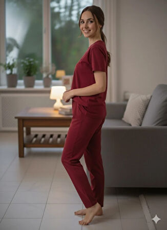 KADIN BORDO PİJAMA TAKIMI