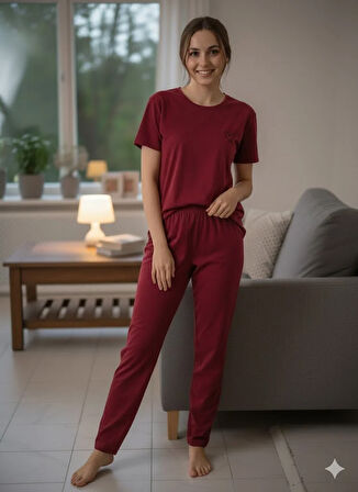KADIN BORDO PİJAMA TAKIMI