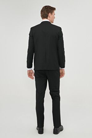 Erkek Siyah Regular Fit Normal Kesim Mono Yaka Yünlü Su Ve Leke Tutmayan Nano Takım Elbise