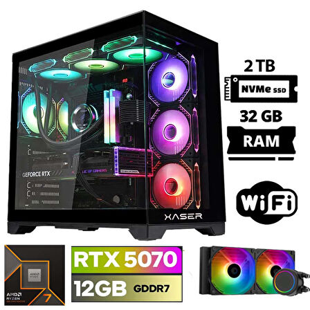 Xaser Lexus x70 Ryzen 7 7700 32GB DDR5 Ram 2TB M.2 NVMe SSD 12GB RTX5070 Sıvı Soğutmalı Oyuncu Bilgisayarı