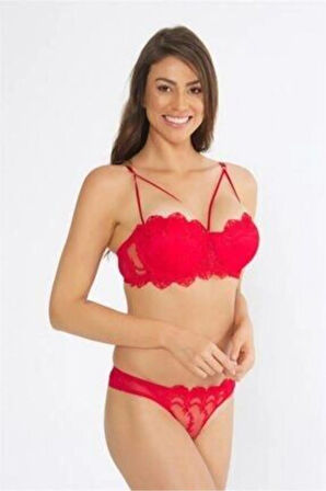 4591 Kadın Destekli Straples Sütyen Külot Takım-lacivert