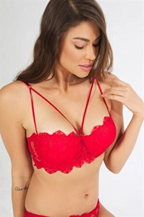 4591 Kadın Destekli Straples Sütyen Külot Takım-lacivert