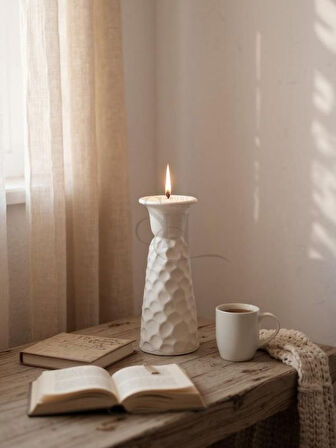 Etnik Desenli Beton Şamdan Mumluk, Dokulu Şamdan