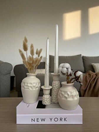 4'lü Etnik Desenli Dekoratif Vazo Set, Şık Dokulu Vazo Set Takım