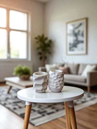 2'li Dekoratif Etnik Desenli Vazo Set, Şık Dokulu Vazo Set