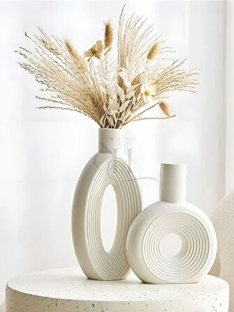 2'li Dekoratif İskandinav Donut Vazo Set