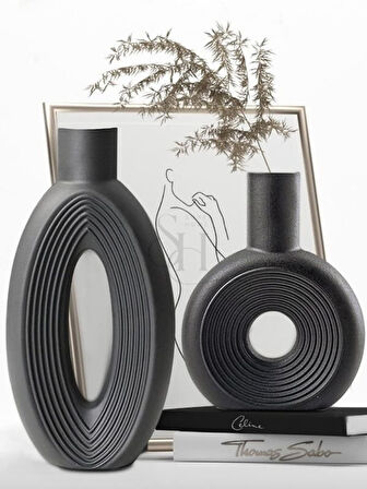 2'li Dekoratif İskandinav Donut Vazo Set