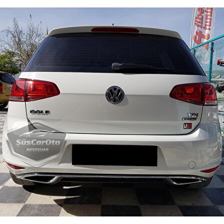 Vw Golf 7 Uyumlu Araca Özel Parlak Siyah OEM Arka Difüzör Highline Difizör Tırnaklı Krom Egzoz Çıkışlı Arka Tampon Eki İthal 1.Sınıf