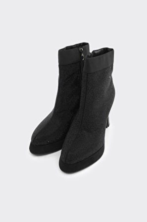 Topuklu Fermuarlı Taş Aksesuarlı Kadın Bot