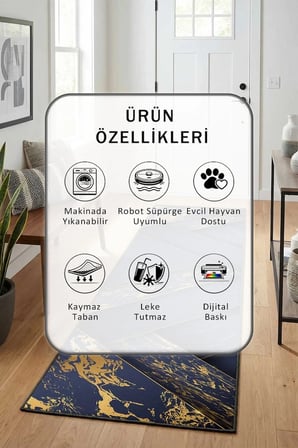 Yıkanabilir Kaymaz Siena Dijital Baskılı Yolluk Halı Tüy Tutmaz