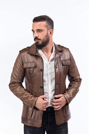DERİCLUB E896  Gerçek Deri Erkek Kaban