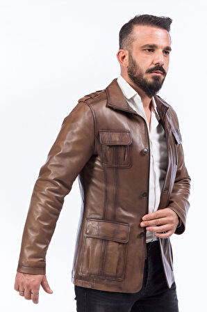 DERİCLUB E896  Gerçek Deri Erkek Kaban