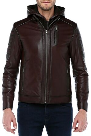 DERİCLUB E1055/K Kapüşonlu Gerçek Deri Erkek Mont