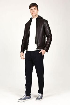 DERİCLUB E1055/K Kapüşonlu Gerçek Deri Erkek Mont