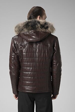 DERİCLUB E1039 Kapüşonlu VEJETAL Gerçek Deri Erkek Mont