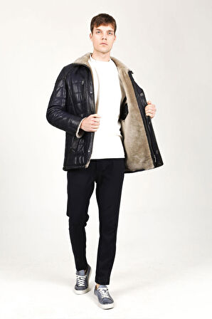 DERİCLUB E2012 JUMBO Kürk İçlikli Gerçek Deri Erkek Kaban