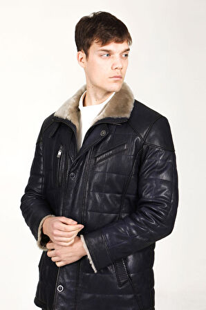 DERİCLUB E2012 JUMBO Kürk İçlikli Gerçek Deri Erkek Kaban