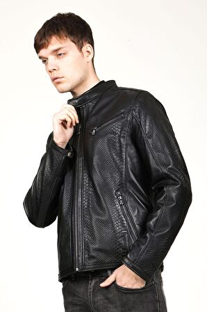 DERİCLUB BRG Model CROKO  Gerçek Deri Erkek Mont