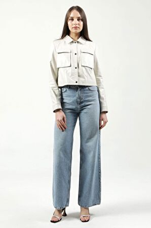 DERİCLUB VGN1 Crop Fit Gerçek Deri Kadın Mont