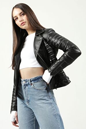 DERİCLUB YB2141 SİLME Gerçek Deri Kadın Mont