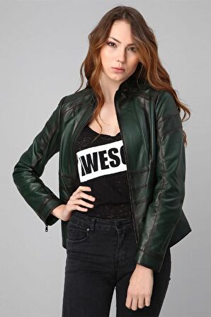 DERİCLUB YB2146 Büyük Beden Gerçek Deri Kadın Mont