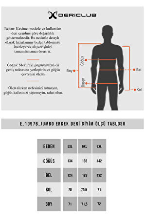 DERİCLUB E1097 JUMBO Büyük Beden Gerçek Deri Erkek Mont