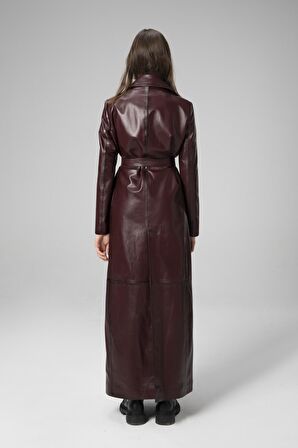 DERİCLUB WM030 Hakiki Deri Kadın Uzun Trençkot