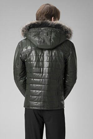 DERİCLUB E1039 Kapüşonlu VEJETAL Gerçek Deri Erkek Mont