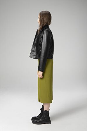 DERİCLUB VGN1 Crop Fit Gerçek Deri Kadın Mont