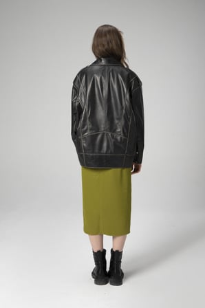 DERİCLUB WM019 Oversize Biker Hakiki Deri Kadın Mont