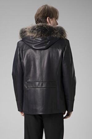 DERİCLUB E2218 Kapüşonlu JUMBO Gerçek Deri Erkek Kaban