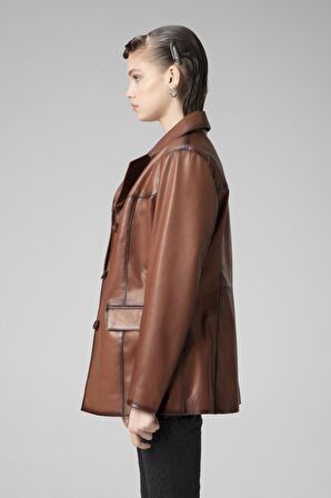 DERİCLUB WM035 Gerçek Deri Kadın Blazer